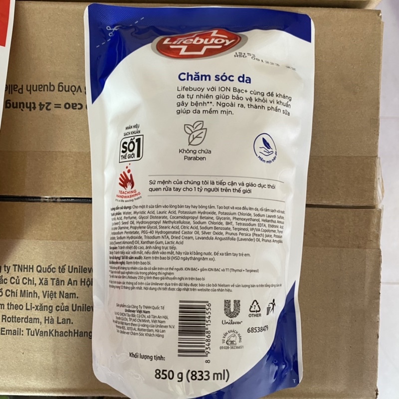 Sữa tắm Lifebuoy túi 850g, chai 1100g  (màu xanh, đỏ)