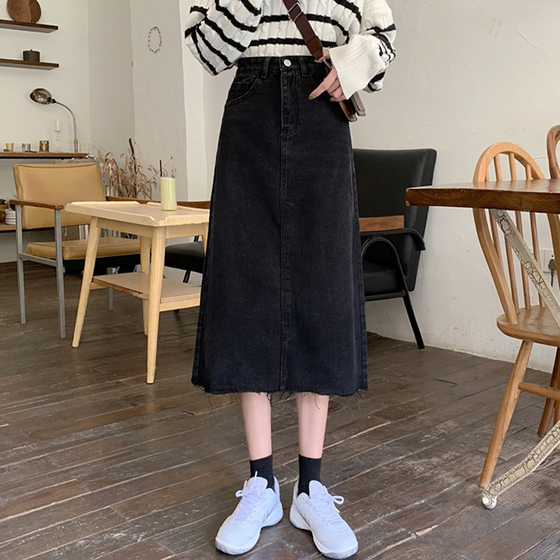 Chân váy XIAOZHAINV vải denim dáng chữ A lưng cao thời trang dành cho nữ