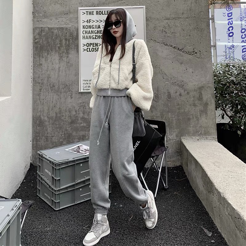 Set áo lông mũ mix quần boom thụng
