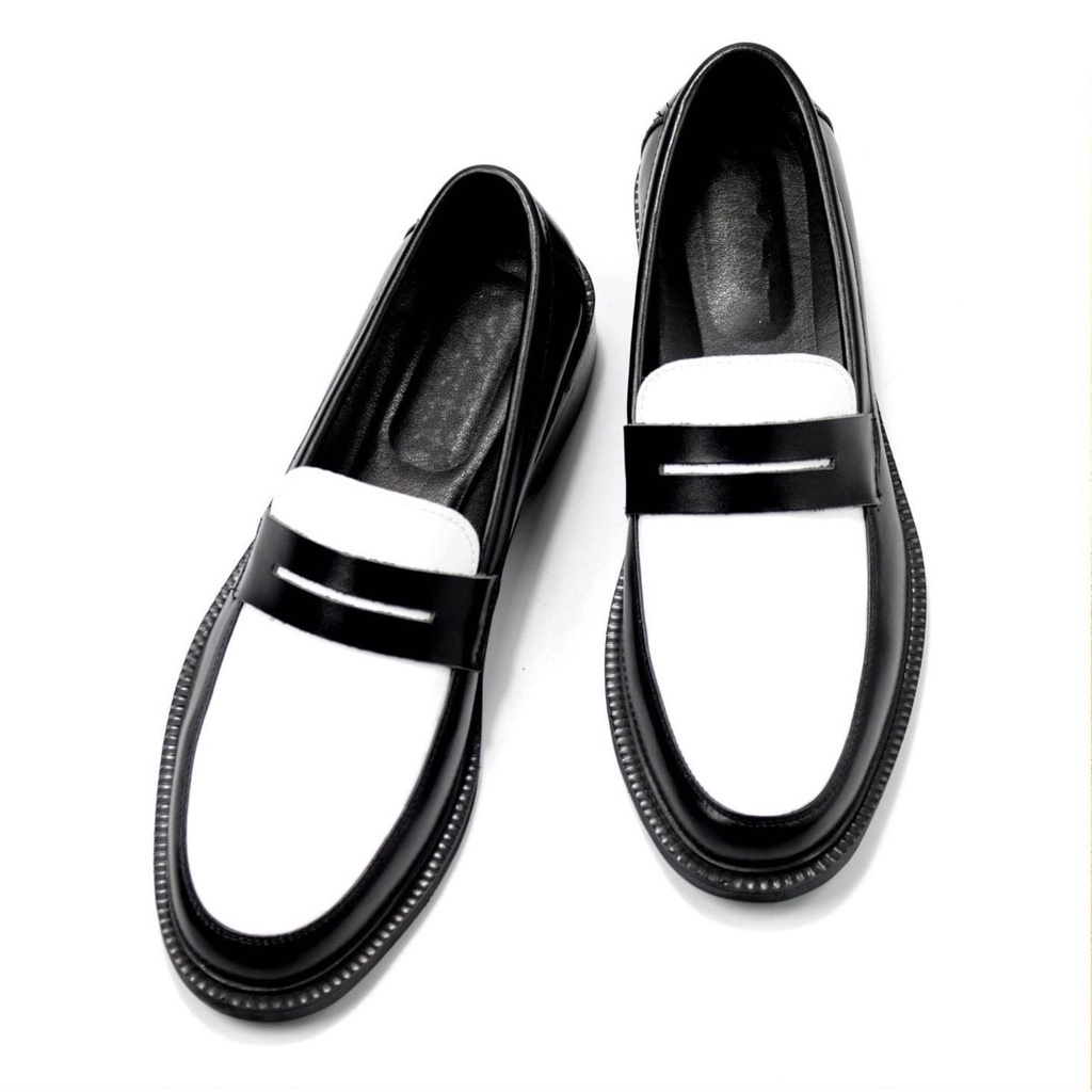 Giày Penny Loafer Black off White da bò nhập khẩu cao cấp LF-02