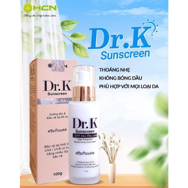 KEM CHỐNG NẮNG THẢO DƯỢC DR.K SUNSCREEN 100g chống nắng trắng da dưỡng ẩm ngừa mụn