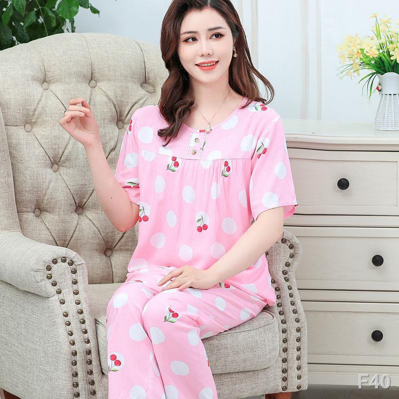 Pyjama nữ quần dài tay ngắn, cotton lụa, lụa nguyên chất, mỏng, size lớn, có thể mặc ngoài veston rộng rãi, phục vụ