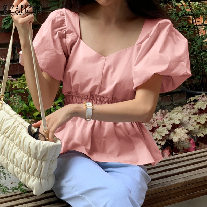 Zanzea Áo Kiểu Tay Phồng Xếp Ly Thời Trang Hàn Quốc Dành Cho Nữ