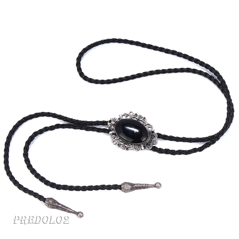 Cà Vạt Cao Bồi Bằng Da PU Màu Đen Bạc Cổ Điển Làm Quà Tặng Cho Nam