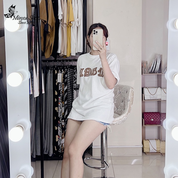 Áo phông dáng rộng giấu quần, áo thun nữ 1951 hình in nổi phom thụng sịn sò hàng QCL1 Minxu shop MÃ 1951