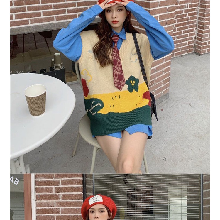 Set áo len không tay và áo sơ mi tay dài thời trang dành cho nữ