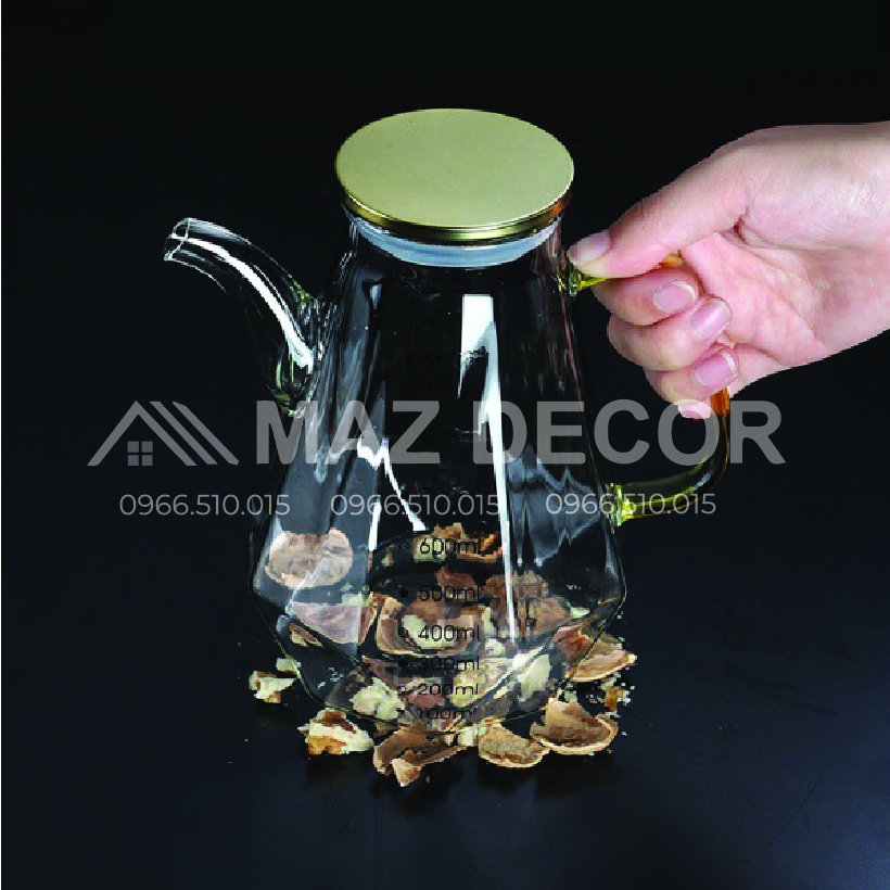 Giá sỉ Chai lọ bình nắp vàng inox 304 đựng dầu ăn, nước tương, nước mắm thủy tinh chia vạch chịu nhiệt độ cao 500ml