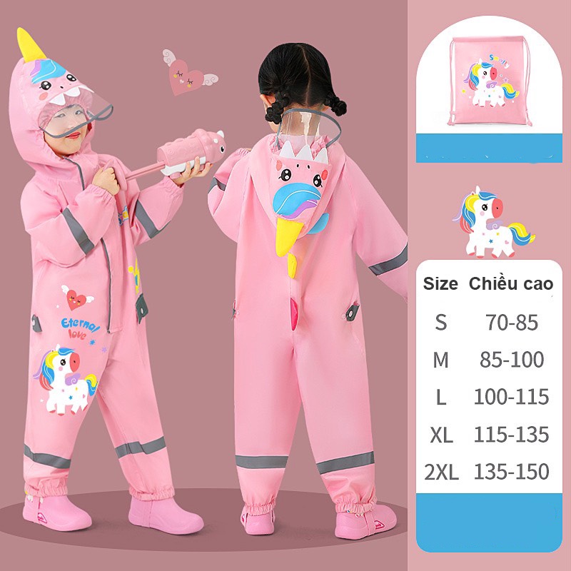 Áo Mưa Body Smally Cao Cấp Cho Bé Gái Và Bé Trai Hình Pony Hồng và Khủng Long Vàng Dễ Thương