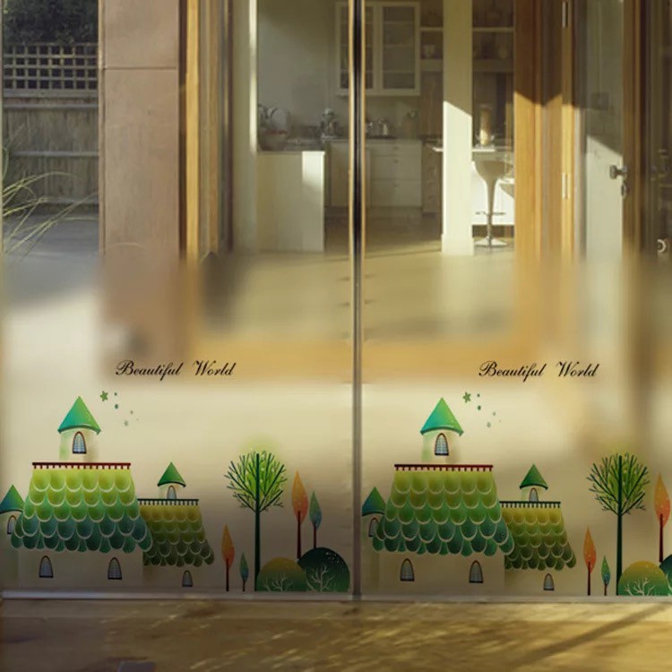 Decal trang trí kính cao cấp mẫu Ngôi Nhà Xanh lá (60cm x 58cm)