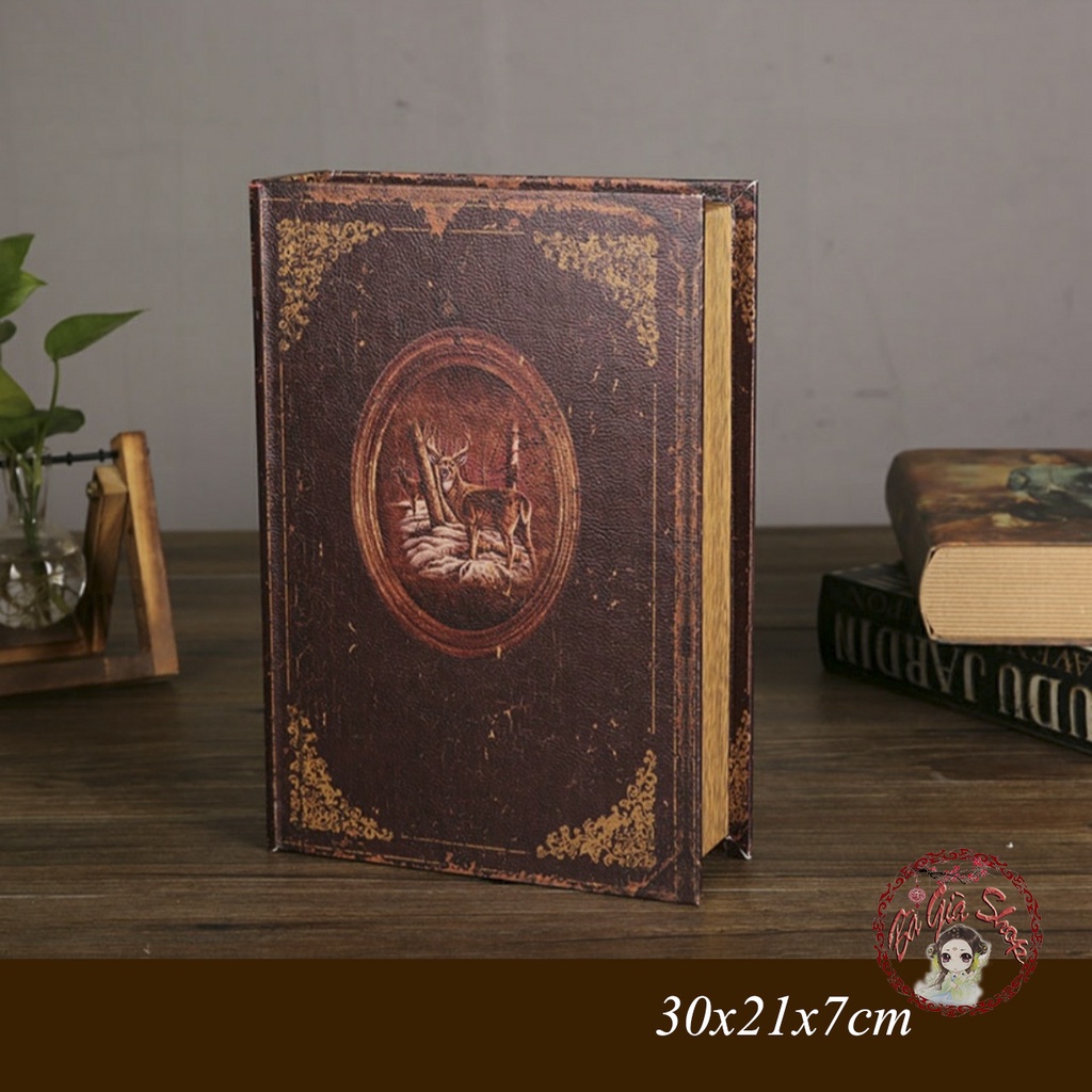 Hộp gỗ đựng hình sách cổ điển đạo cụ trang trí