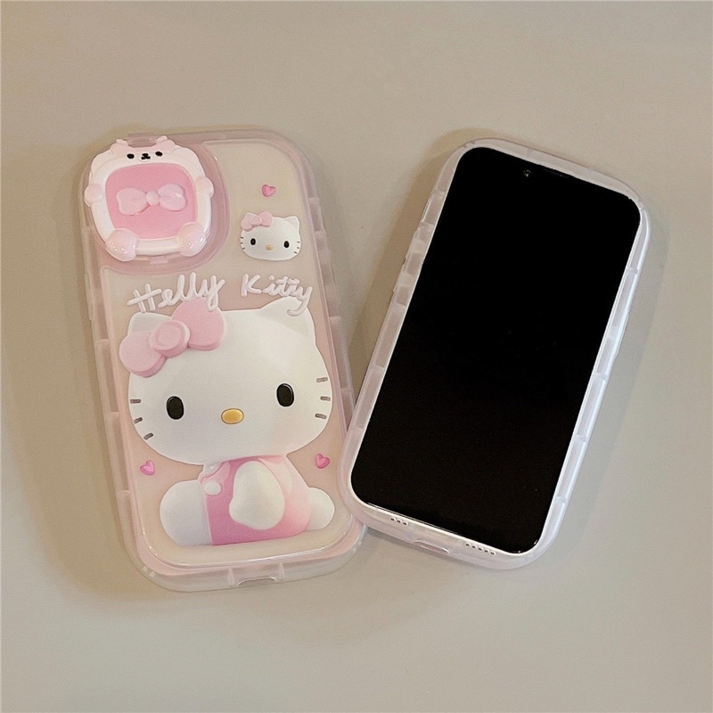 Ốp lưng iphone mềm dẻo viền chống sốc có gương che bảo vệ camera hình hellokitty màu hồng baby dễ thương