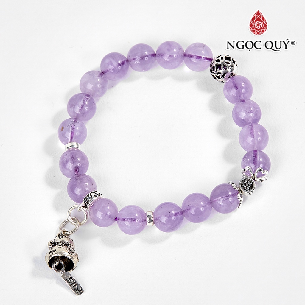Vòng tay TA tím ngọc phối charm mèo thần tài - Ngọc Quý