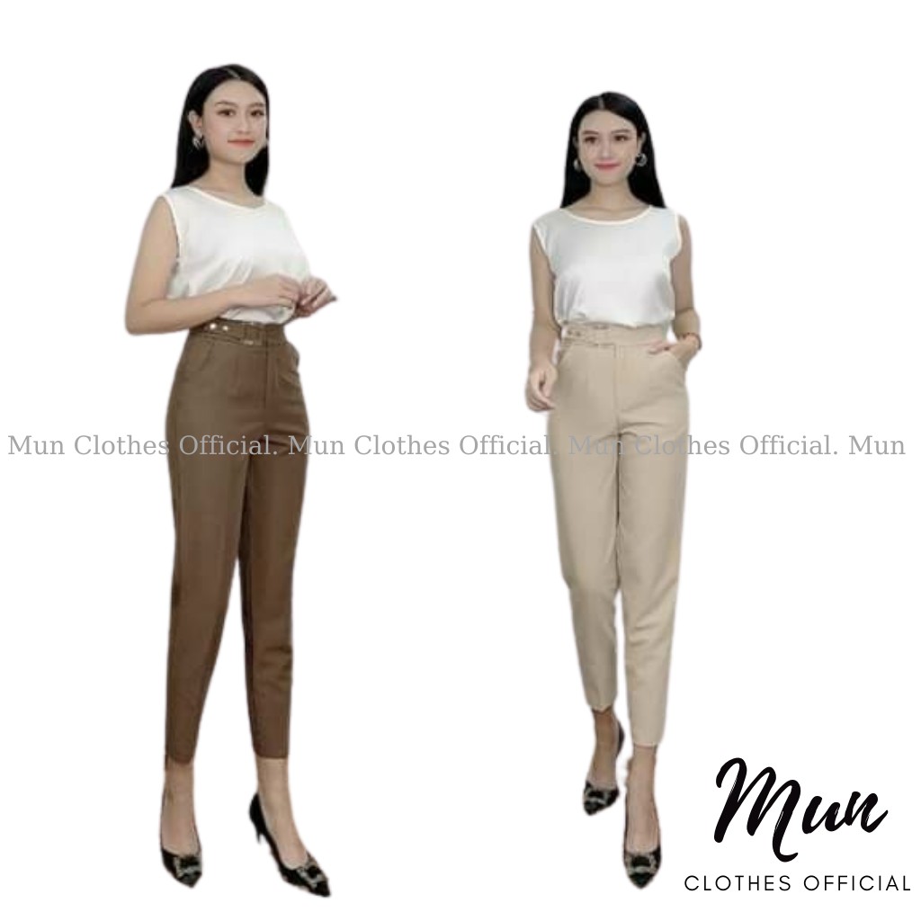 Quần baggy cạp cao đai vuông cúc lệch - quần baggy nữ phong cách hàn quốc siêu tôn dáng