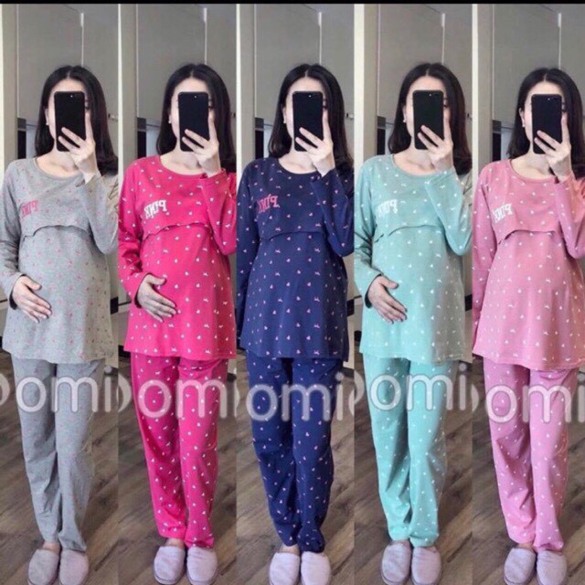Bộ bầu và sau sinh dài tay mã đẹp pink