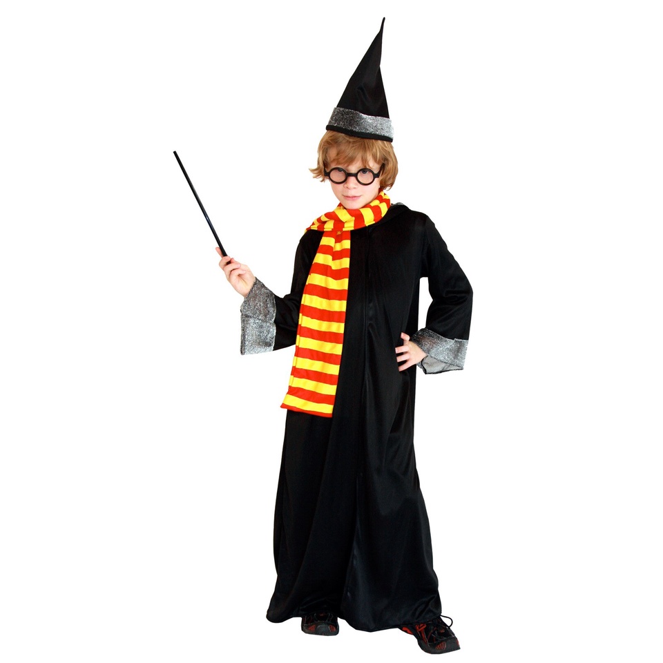 Set đồ hóa trang Harry Potter kèm khăn, mũ, kính và gậy phép thuật cho bé chơi Halloween B-0029 từ 3-12 tuổi