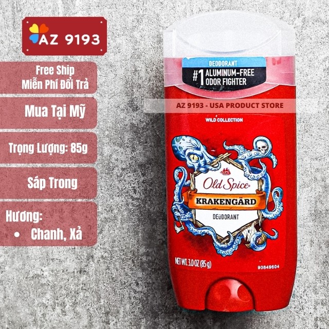 [Mua Tại Mỹ] Lăn Khử Mùi Nam Old Spice 85g, Sáp Trong, Dòng Wild Collection - Chống Vàng Áo - AZ 9193