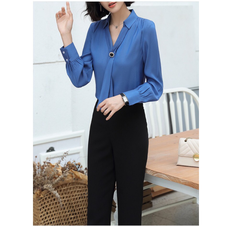 Áo Sơ Mi Nữ Cà Vạt Hàn Quốc Cổ V Tay Dài Công Sở ❤️💥FREESHIP❤️💥 ÁO KIỂU