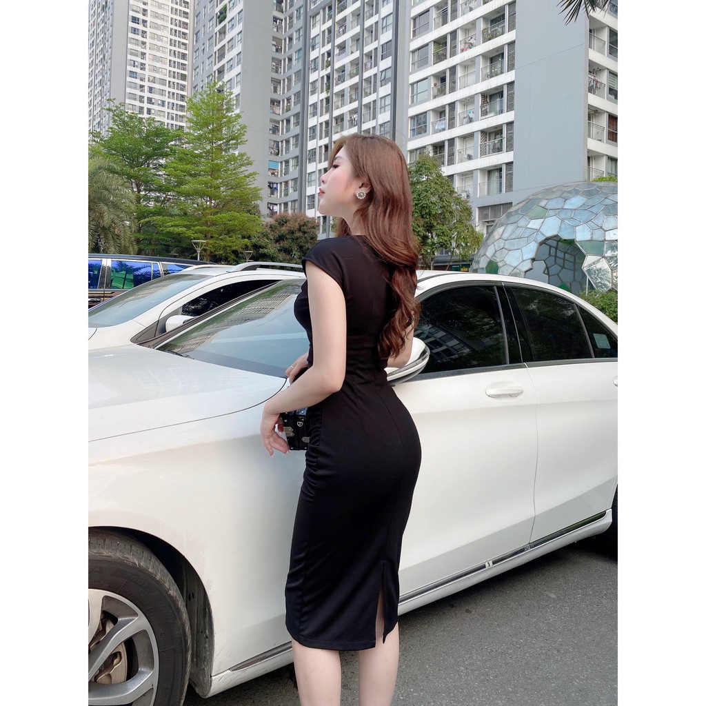 Đầm đen dáng dài ôm body tôn eo thiết kế cao cấp, tay ngắn sang chảnh dự tiệc | BigBuy360 - bigbuy360.vn