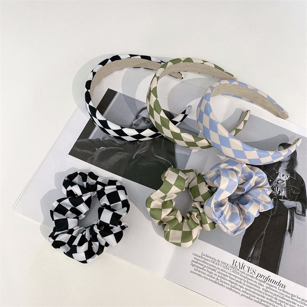 Dây Cột Tóc Bản Rộng Co Giãn Kẻ Sọc Caro Nhiều Màu Tùy Chỉnh Phong Cách Hàn Quốc Thời Trang Cho Nữ