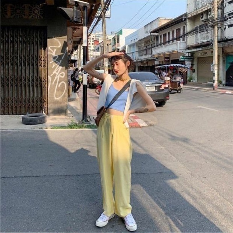 Quần ống rộng Lưng Cao Phong Cách Hàn Quốc Cho Nữ