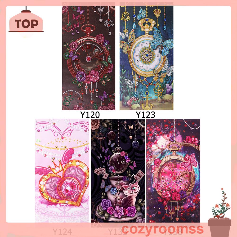 Tranh đính đá hình đồng hồ và hoa 5D nghệ thuật tự làm thủ công