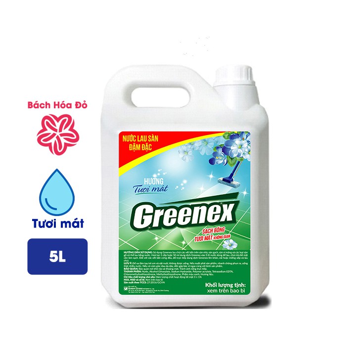 Nước lau sàn ĐẬM ĐẶC GREENEX can 5L - Hương Tươi Mát