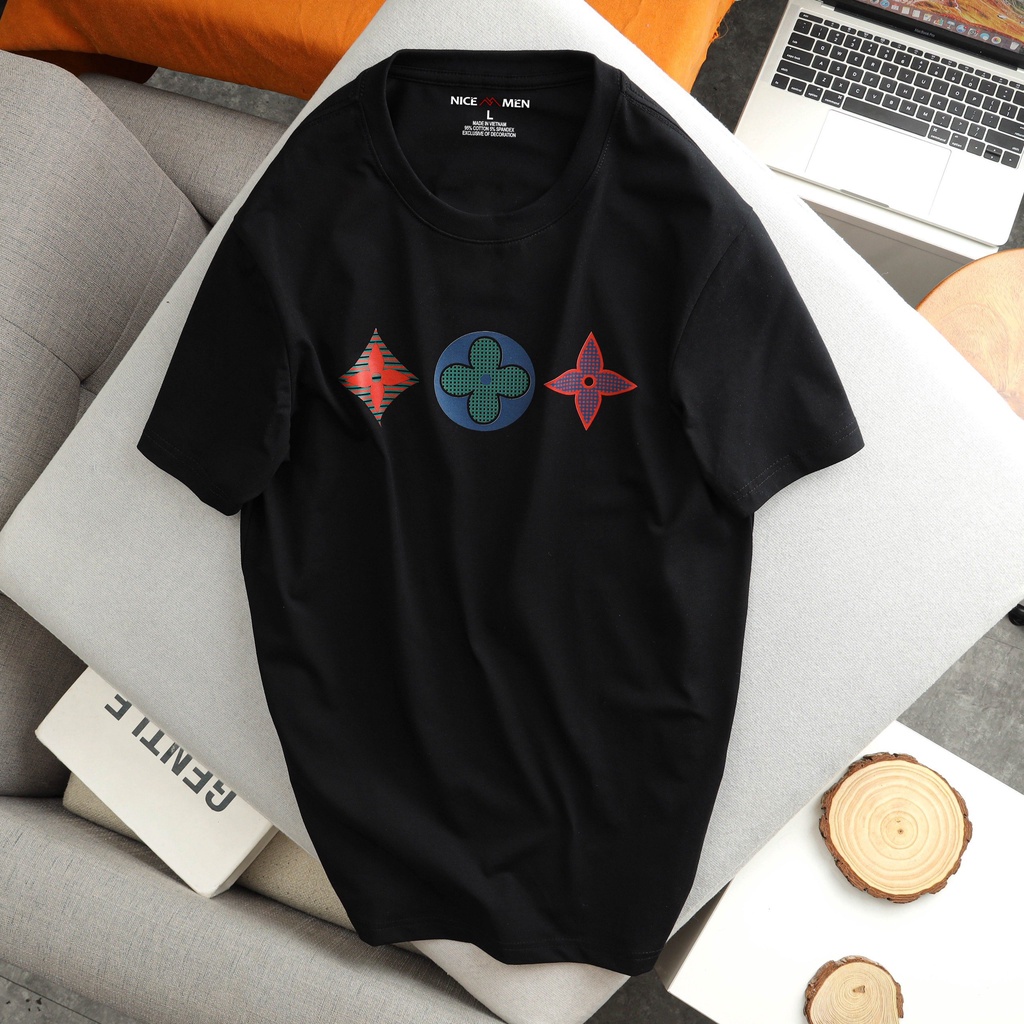 Áo Thun Form Rộng Phông Unisex Oversize LV4 Multicolor Monogram Printed T-Shirt-White-Black NICEMEN