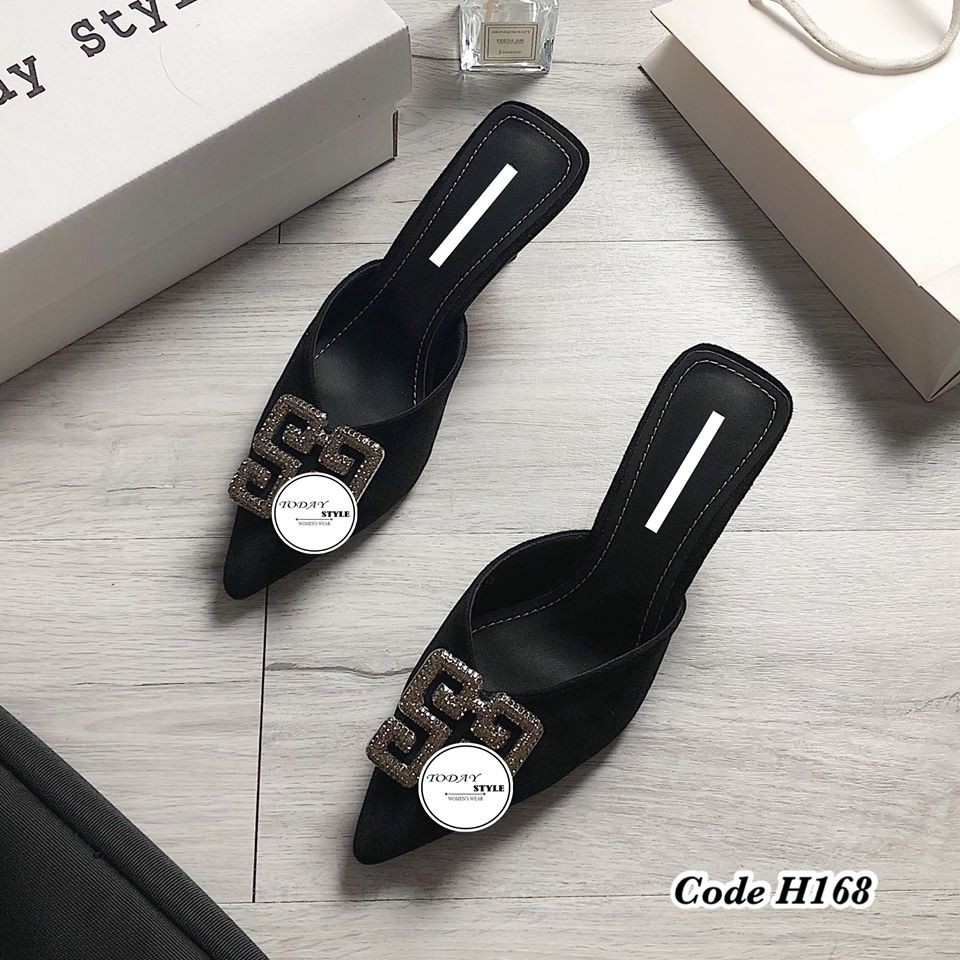 Dép cao gót , sục nữ mũi nhọn da mềm 5p  H168