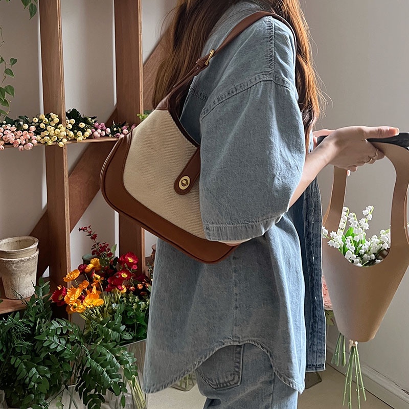 [CÓ SẴN] Kèm ảnh thật TÚI ĐEO VAI TÚI KẸP NÁCH CANVAS PHỐI DA PHONG CÁCH HÀN QUỐC RETRO