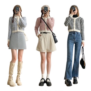 Áo khoác cardigan dệt kim cổ tròn tay dài kẻ sọc 4 màu thời trang cho nữ