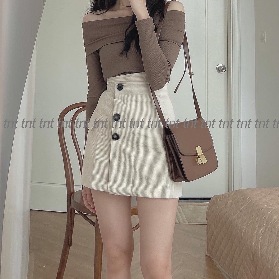 Chân váy chữ a nữ nhung lưng cao ngắn đẹp công sở có quần lót hàng thiết kế ba màu đen trắng nâu TNT