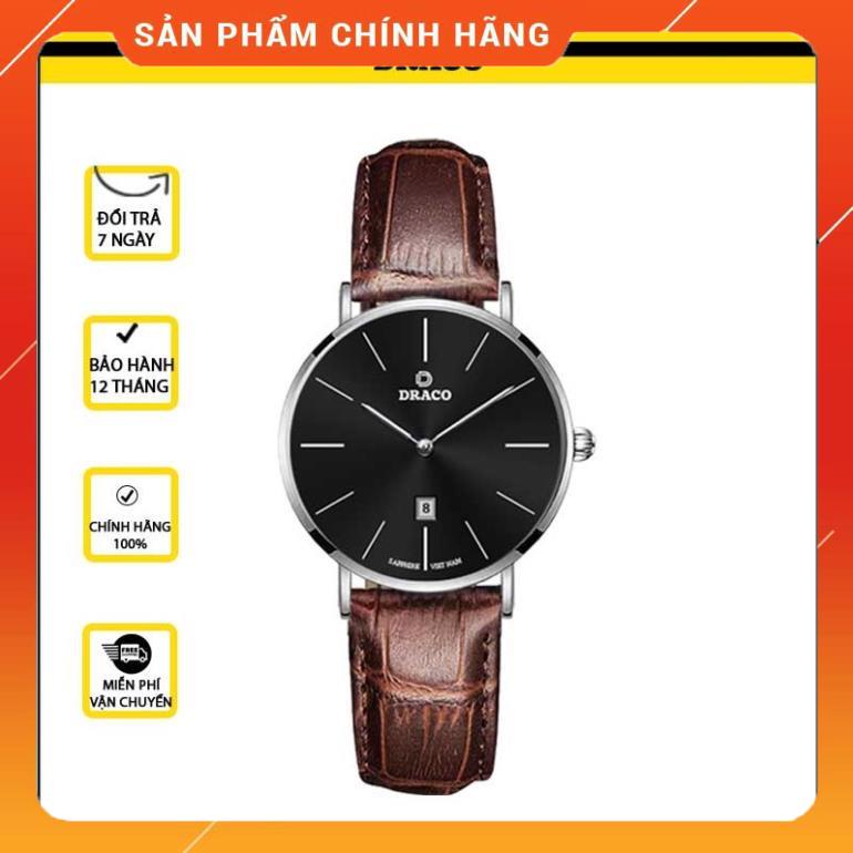 Đồng hồ nữ Draco D22-STN02 "Classic Girl" đen kết hợp chất liệu dây dây da bò màu nâu-phụ kiện thời trang nữ nhẹ nhàng t