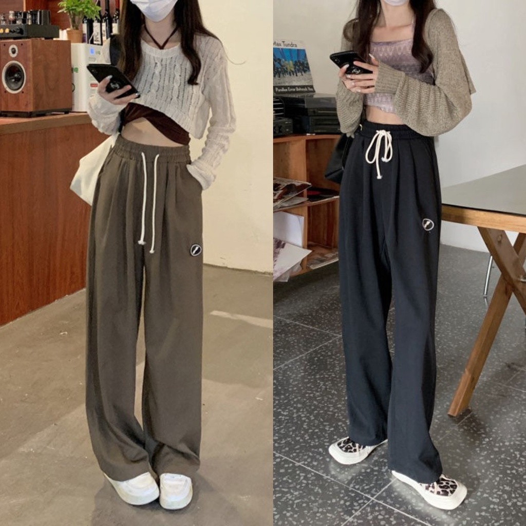 Quần thể thao lưng cao ống rộng thiết kế mới kiểu dáng đơn giản thời trang cho nữ