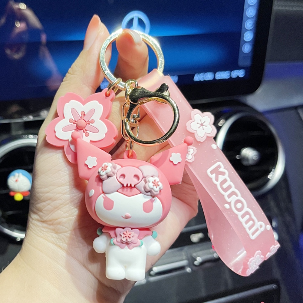 Móc Khóa Sanrio Dễ Thương Phụ Kiện Anime Hello Kitty Kuromi Melody Cinnamoroll Pom Pom Purin Móc Khóa Pvc Dòng Sakura Hoạt Hình