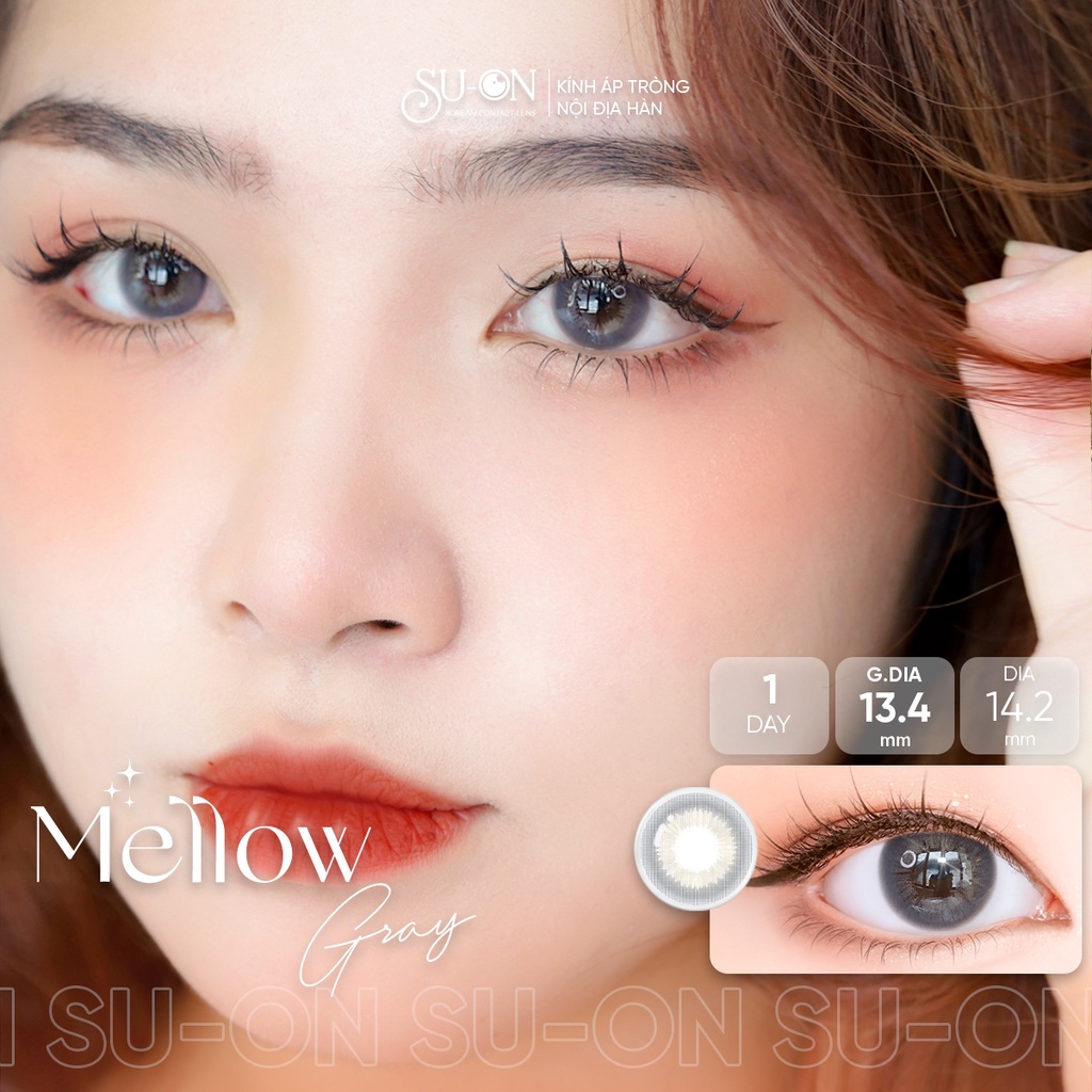 Lens 1 ngày Ann365 MELLOW GRAY áp tròng 14,2mm, xám tây tro khói, siêu êm đeo 24h