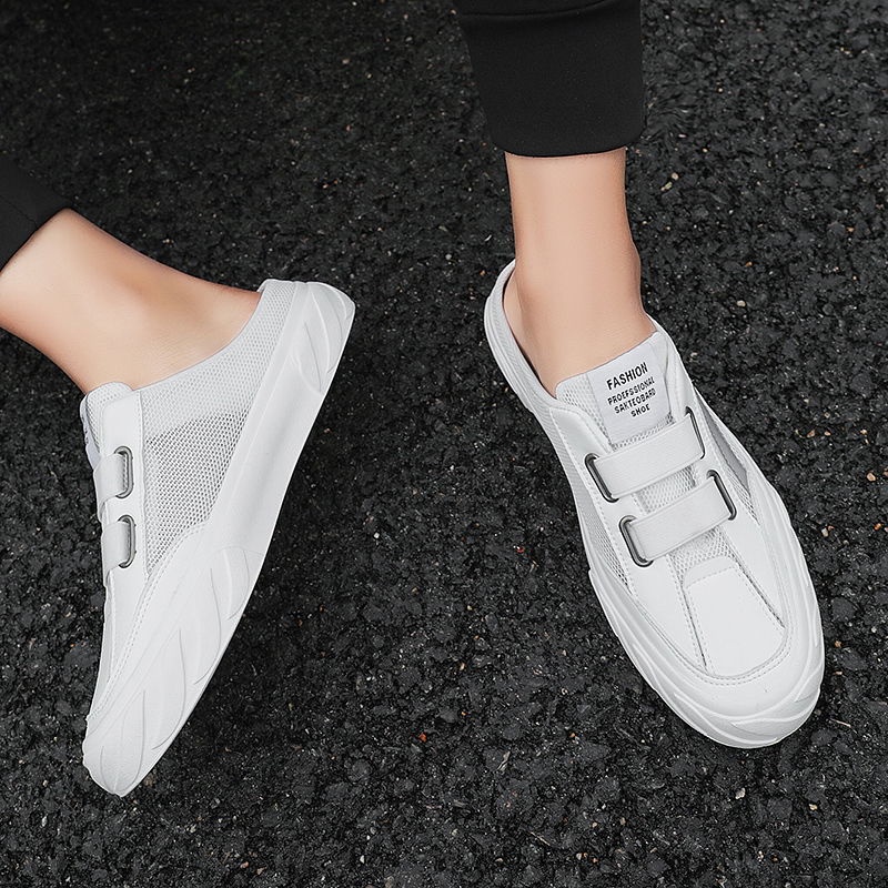 Giày Lười Vải Canvas Phối Da Mỏng Thoáng Khí Không Gót Thời Trang Mùa Hè Cho Nam