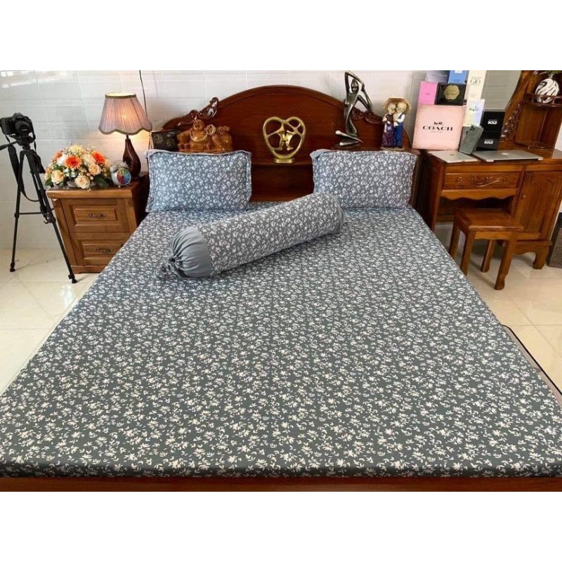 BỘ 4 MÓN DRAP GA THUN LẠNH HÀN  HỌA TIẾT LÁ MÁT LẠNH MỀM MƯỚT- ACHUASHOP