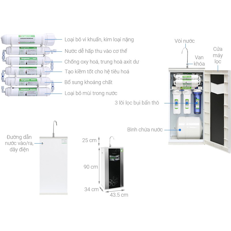 Máy lọc nước R.O Hydrogen Kangaroo VTU KG100HA 9 lõi