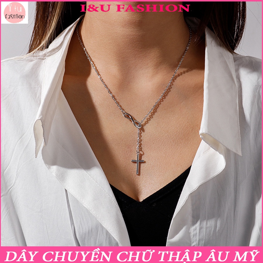 Dây chuyền vòng cổ nữ chữ thập xương đòn sợi mảnh màu bạc kim loại thanh lịch phong cách Âu Mỹ thời trang độc đáo VC-13