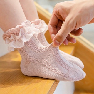 Vớ cotton phối ren nhún bèo dễ thương dành cho bé gái