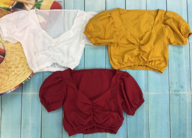 Áo croptop bo eo có chun nhún ở ngực, chất voan đẹp | BigBuy360 - bigbuy360.vn