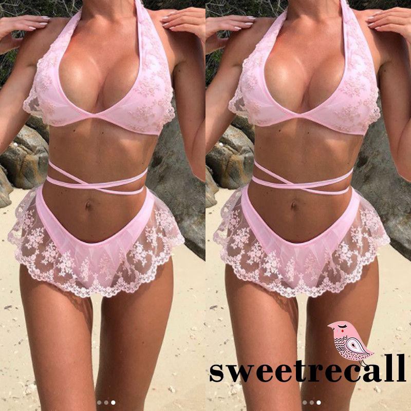 Đồ bơi 2 mảnh phối ren lưới áo choàng cổ có đệm nâng + quần lưng thấp -Hàng nhập khẩu | BigBuy360 - bigbuy360.vn