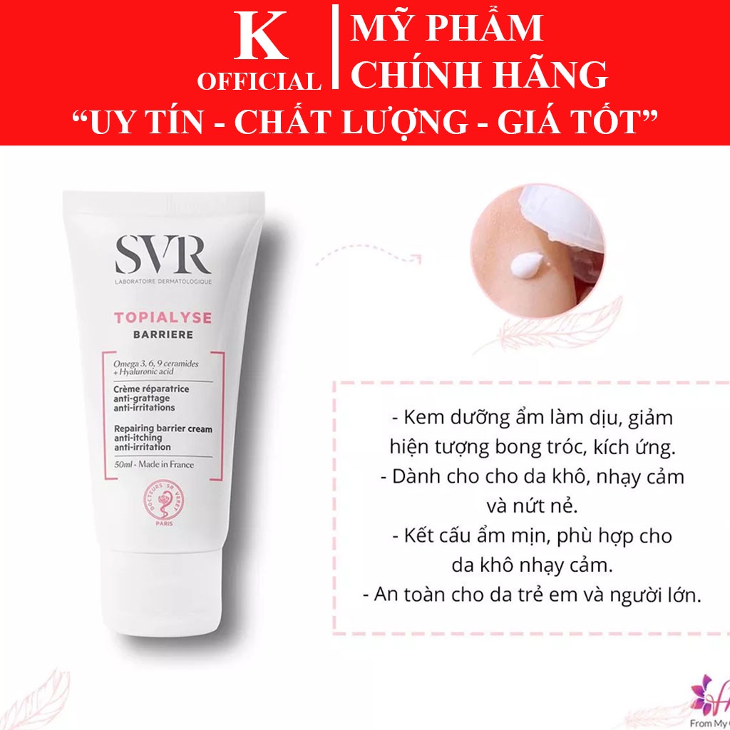 Kem Dưỡng SVR Topialyse Barriere Cấp Ẩm Phục Hồi Cho Da Thường, Da Khô, Nhạy Cảm 50g
