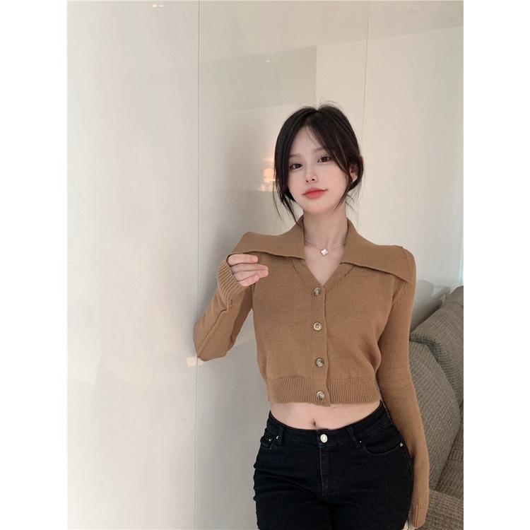 ZHELIHANGFEI Áo Khoác Cardigan Dệt Kim Cổ Tim Xinh Xắn Cho Nữ