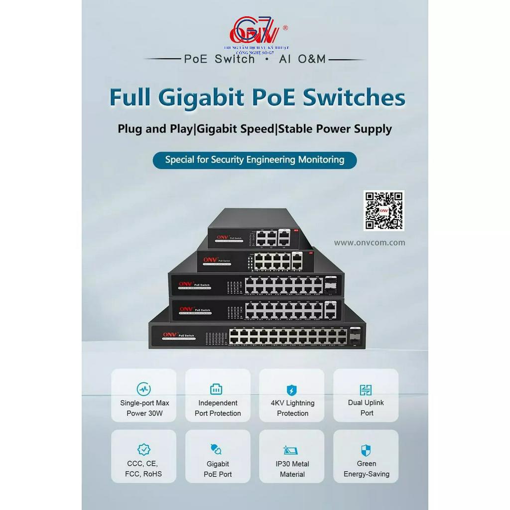 Switch poe 16 port ONV H1016PLS 16x10/100M PoE port + 2 uplink port