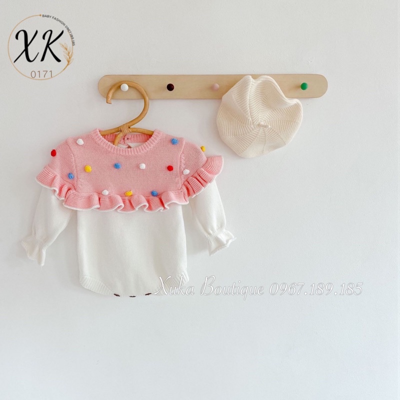 Bodysuit Len Màu Hồng Bé Gái - Xuka Boutique - Body Len Dài Tay Cánh Tiên Cao Cấp Giữ Ấm Cho Bé Yêu