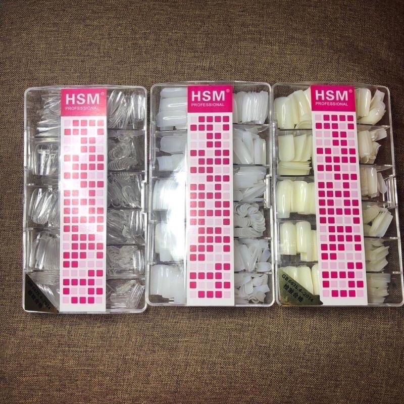 Móng úp HSM đủ phom đủ size - thang,vuông,nhọn,bầu,tròn- hàng loại 1 - tem hồng,tem đen, hộp 500 móng