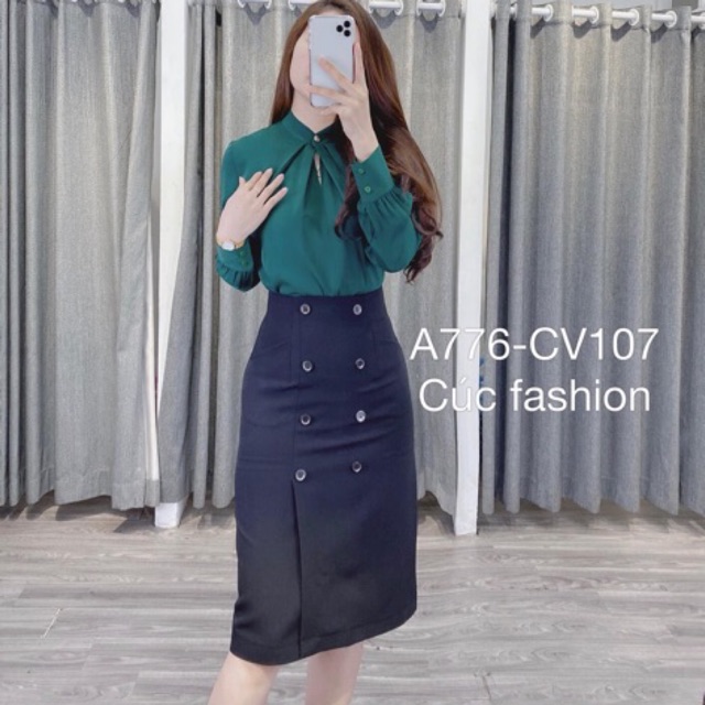 Chân váy chữ A công sở dài cúc to | BigBuy360 - bigbuy360.vn