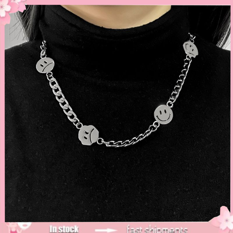 Dây chuyền thép titan họa tiết hình mặt cười phong cách punk cá tính