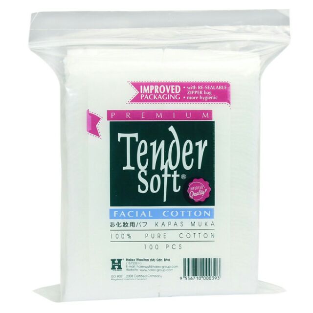 Bông tẩy trang cao cấp Tender Soft Gói 100 miếng (CHÍNH HÃNG MALAYSIA) - Làm sạch da, vệ sinh trang điểm, vải mềm mịn